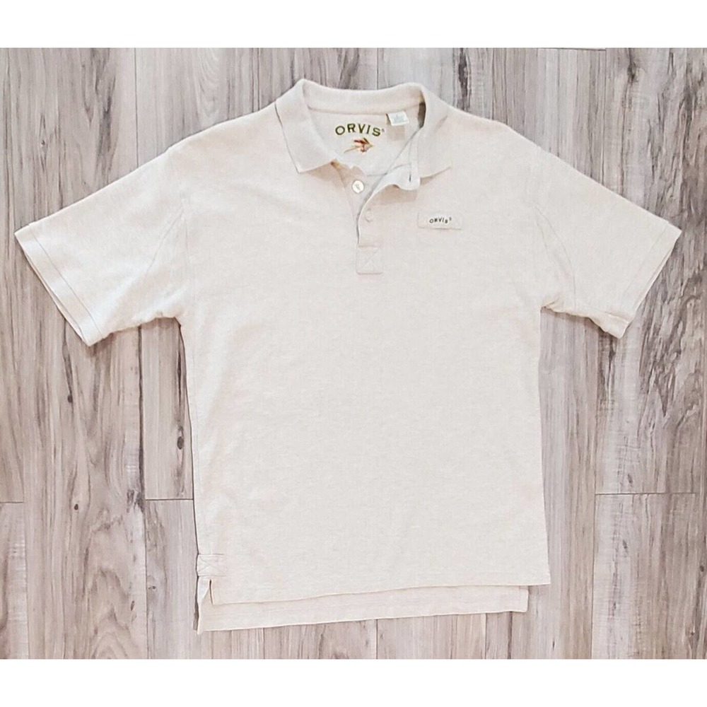 Men's Orvis Short Sleeve Tan Polo Shirt Size Small